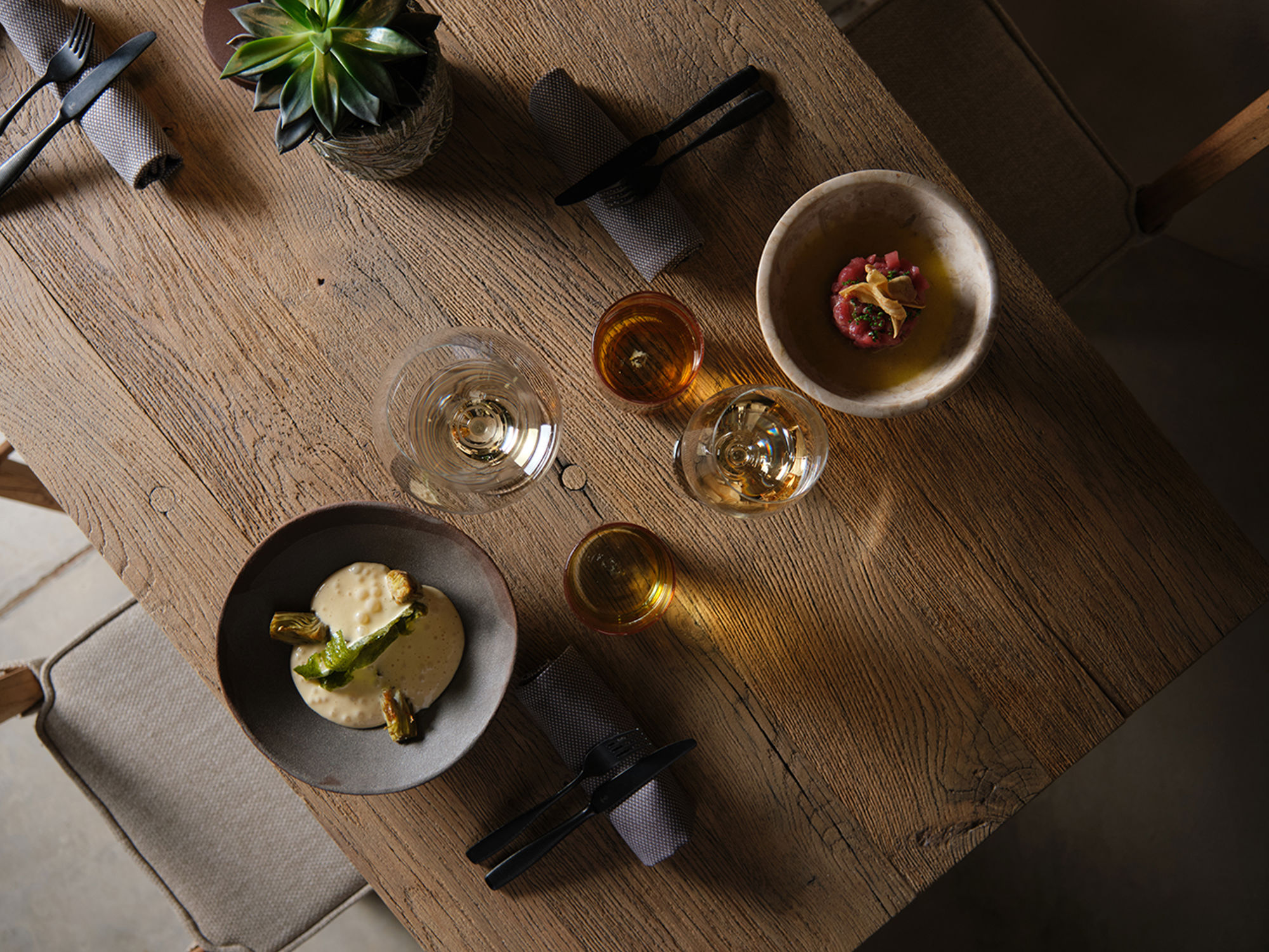 Table with food and wine